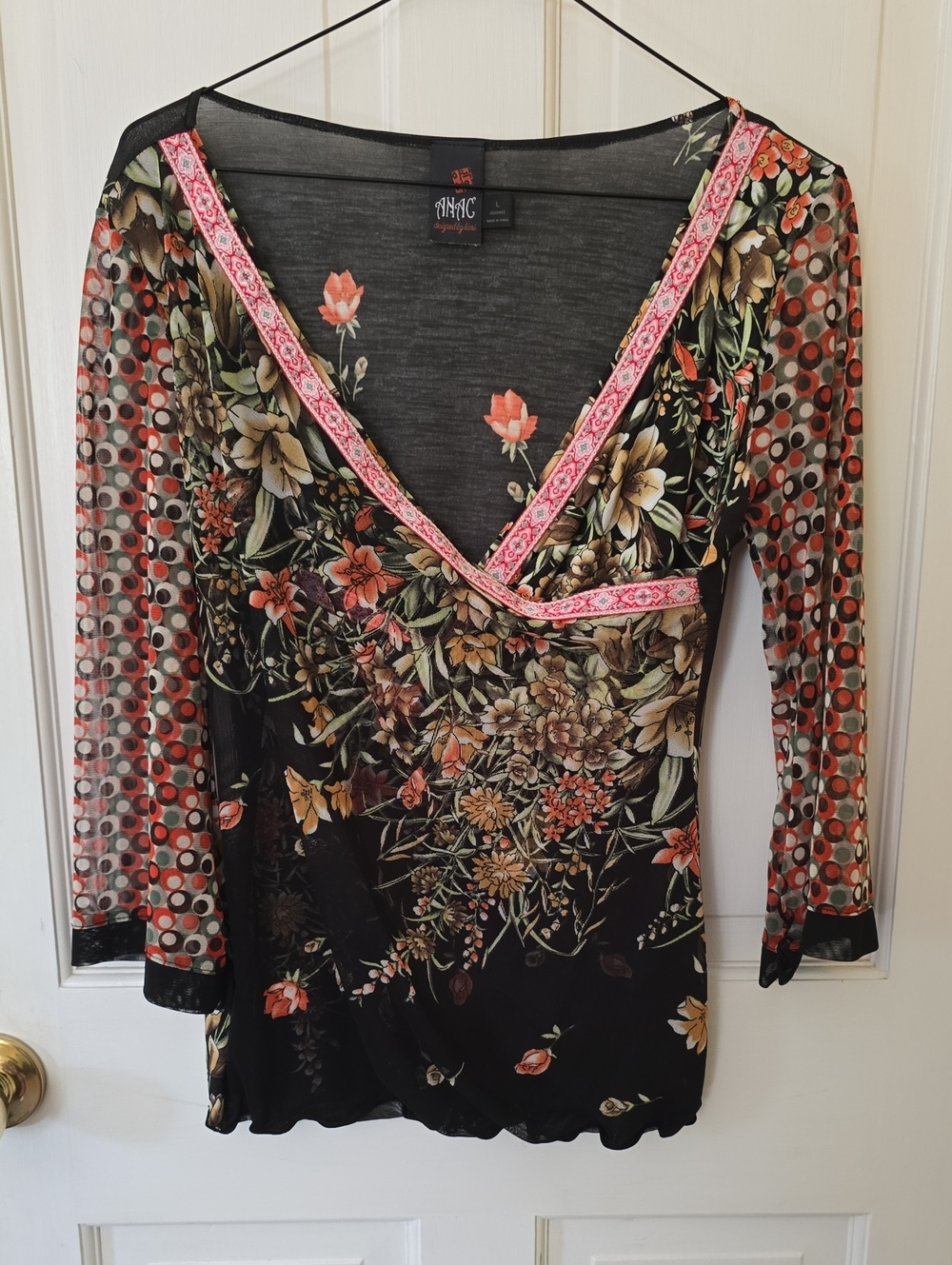Anac Floral V Neck Crossover Blouse With Flared Arms Size L
